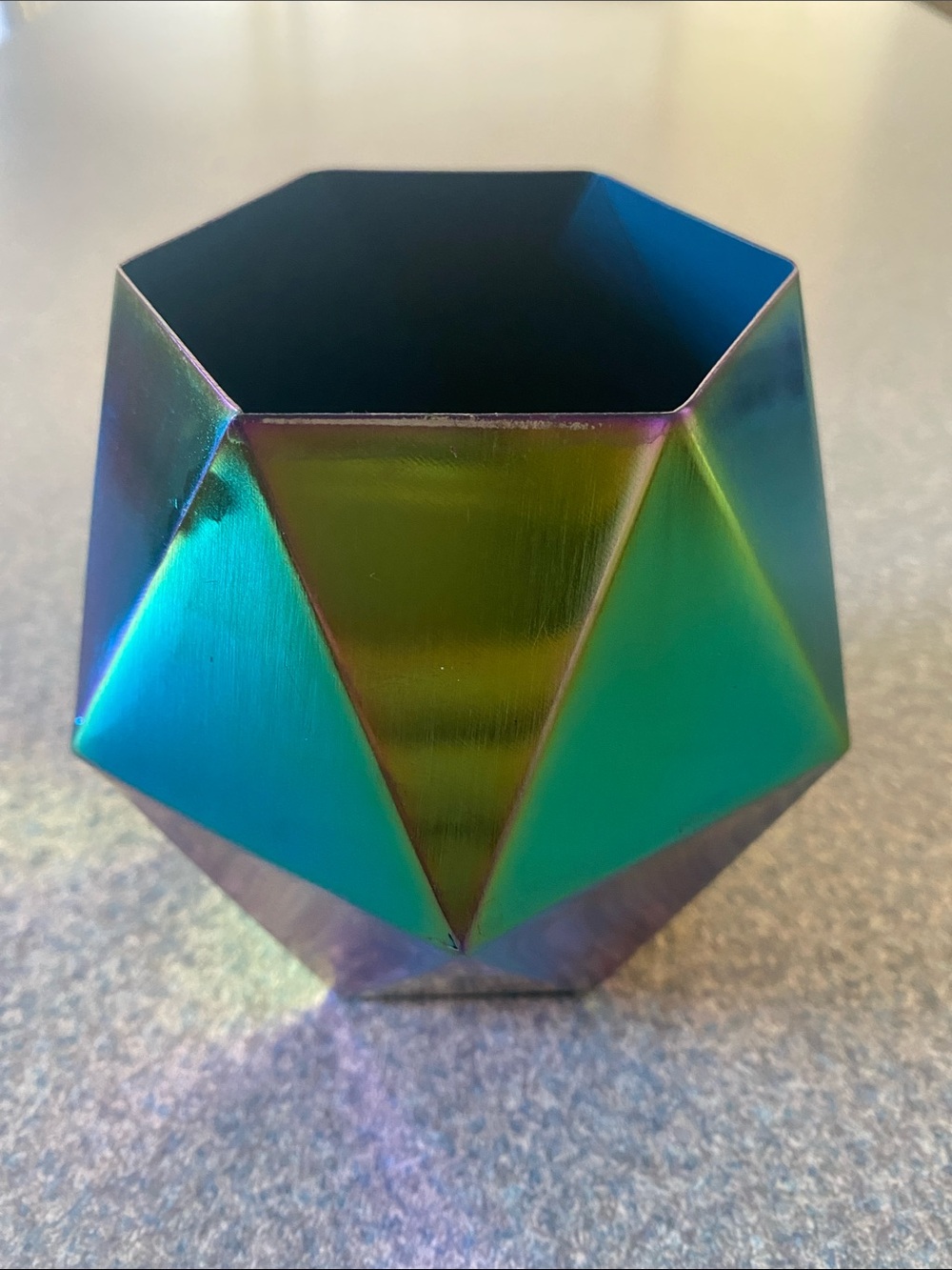 Iridescent Geometric Metal Pencil Holder - Green Blue Purple